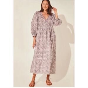 Daughters of India Binita Maxi Dress Purple Floral 100% Cotton Size Small NEW